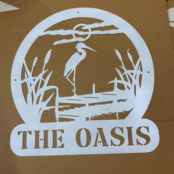 Personalized Herons Metal Name Sign, Custom Heron Pond View Metal Wall Art, Wildlife Bird Metal Farm Sign, Lake House Metal Sign