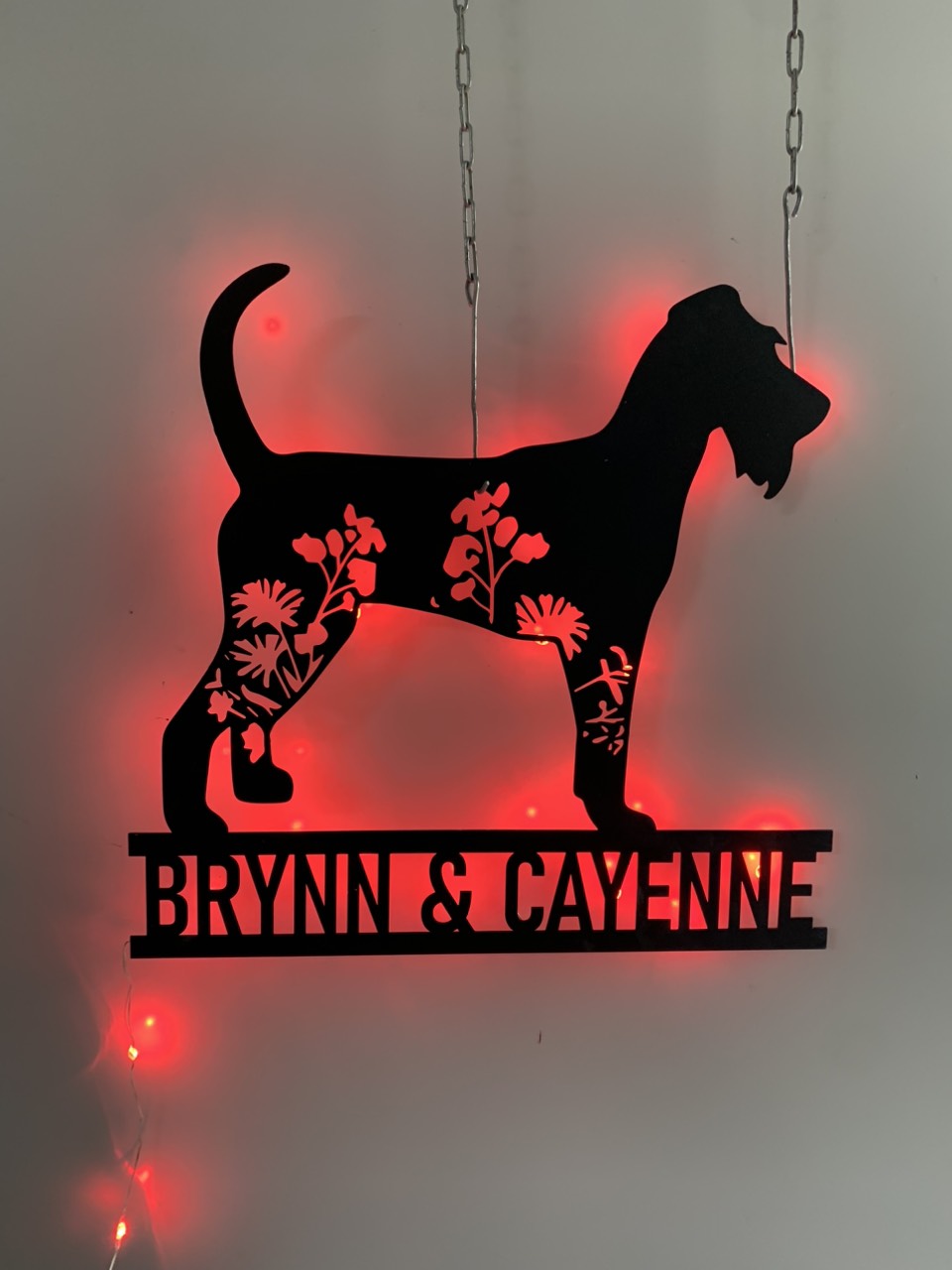 Custom Floral Irish Terrier Metal Wall Art Led Lights, Personalized Wild Flower Dog Lover Metal Name Sign, Pet Animal Metal Wall Led Sign