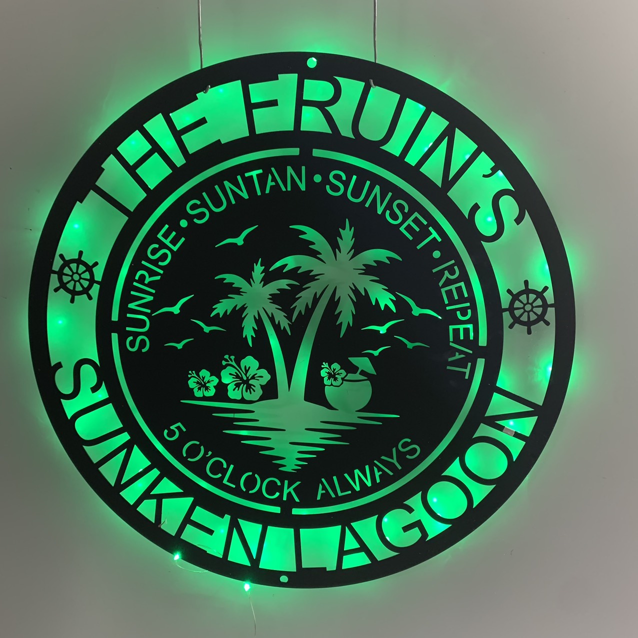 Personalized Tropical Palm Tree Metal Sign With Led Light, Custom Oasis Palm Tree Metal Wall Art, Poolside Bar Patio Backyard Sign Metal Wall Led Sign