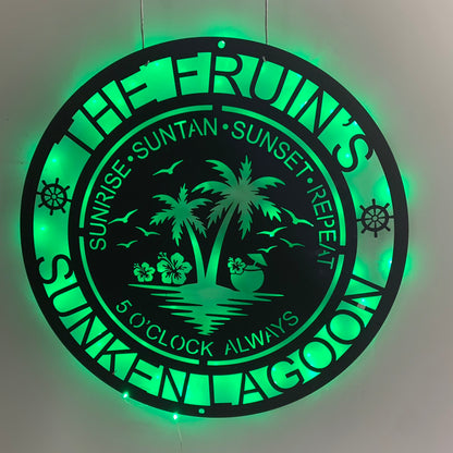 Personalized Tropical Palm Tree Metal Sign With Led Light, Custom Oasis Palm Tree Metal Wall Art, Poolside Bar Patio Backyard Sign Metal Wall Led Sign