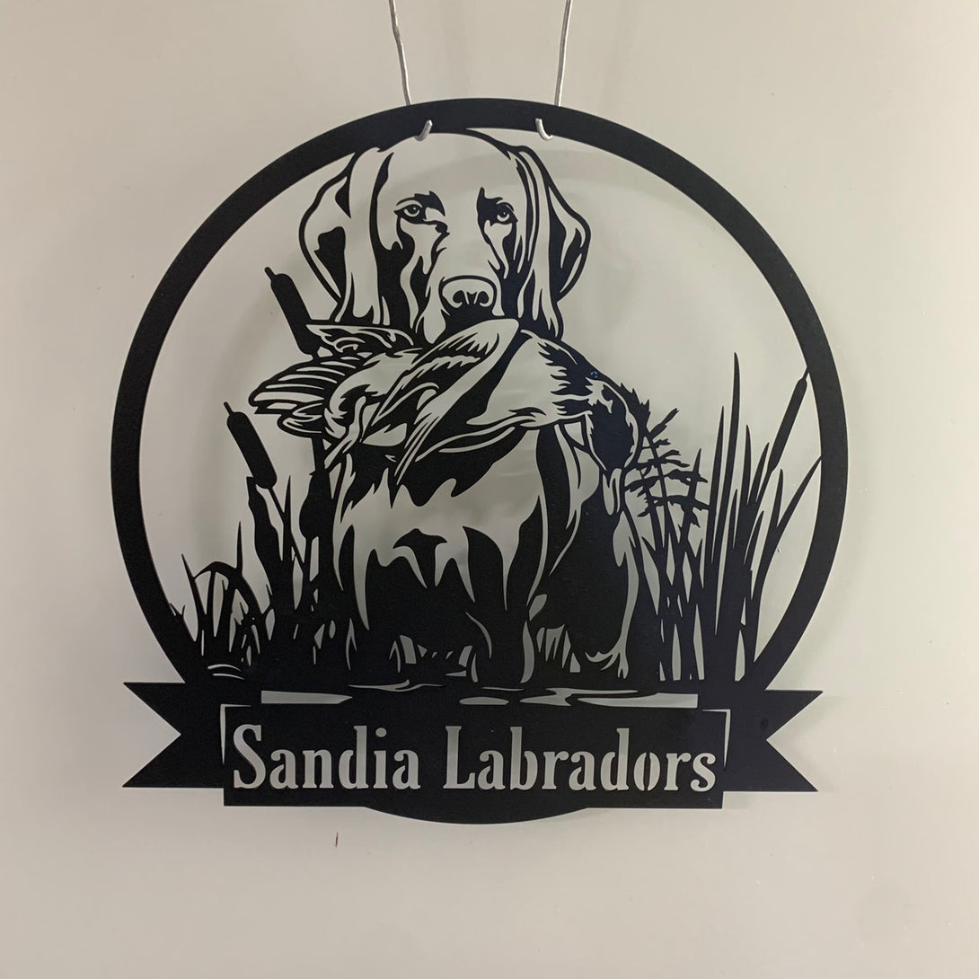 Custom Labrador Dog Hunting Metal Wall Sign, Personalized Duck Hunter Metal Name Sign, Dog Hunter Man Cave Metal Wall Art
