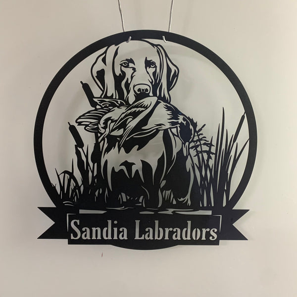 Custom Labrador Dog Hunting Metal Wall Sign, Personalized Duck Hunter Metal Name Sign, Dog Hunter Man Cave Metal Wall Art