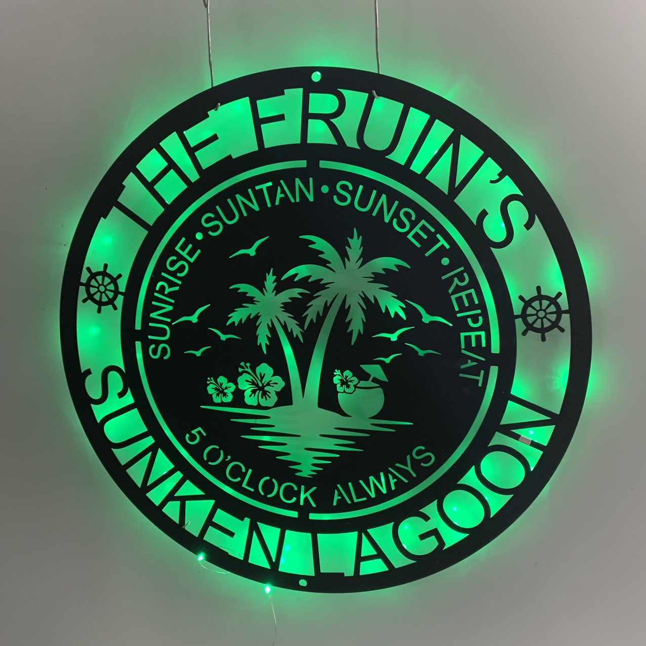 Personalized Tropical Palm Tree Metal Sign With Led Light, Custom Oasis Palm Tree Metal Wall Art, Poolside Bar Patio Backyard Sign Metal Wall Led Sign