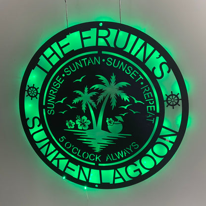 Personalized Tropical Palm Tree Metal Sign With Led Light, Custom Oasis Palm Tree Metal Wall Art, Poolside Bar Patio Backyard Sign Metal Wall Led Sign