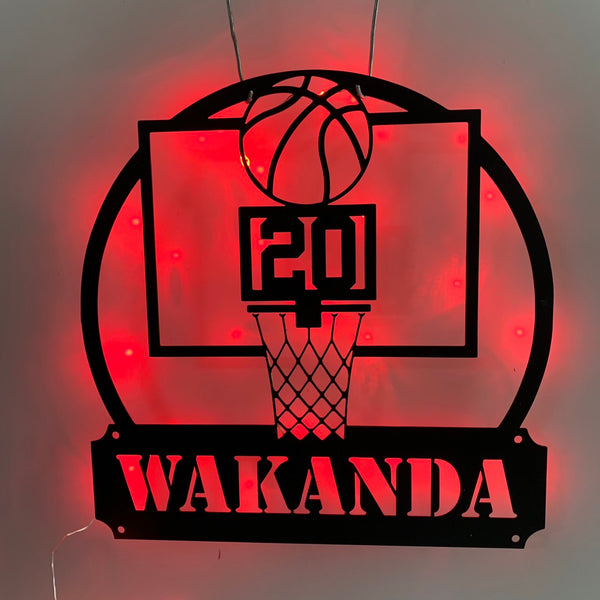 Personalized Basketball Metal Wall Art With Led Light, Custom Basketball Player Metal Name Sign, Basketball Sport Teams Metal Wall Led Decor