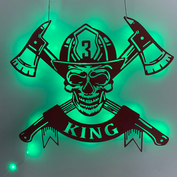 Firefighter Skull Metal Wall Art With Led Lights, Custom Firefighter Metal Name & Number Signs, Firefighter Skull Metal Wall Hanging