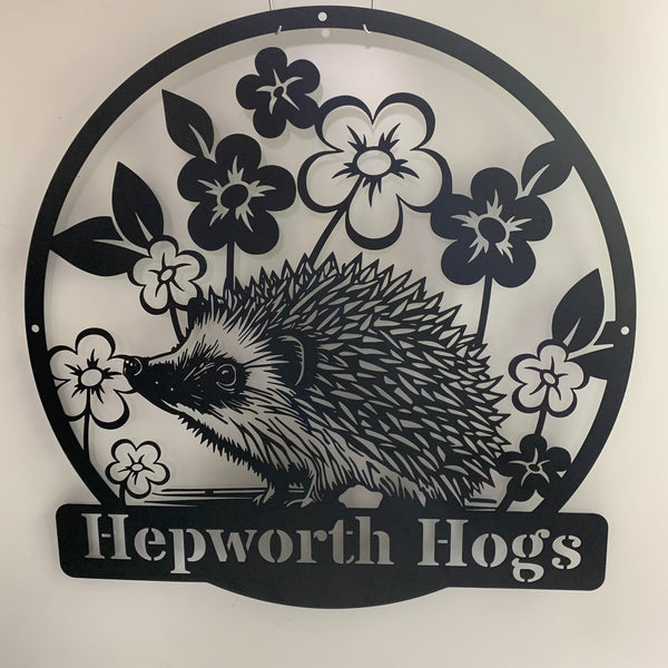 Custom Floral Hedgehog Metal Name Sign, Personalized Aesthetic Hedgehog Metal Wall Sign, Hedgehog Lovers Metal Room Sign Decor