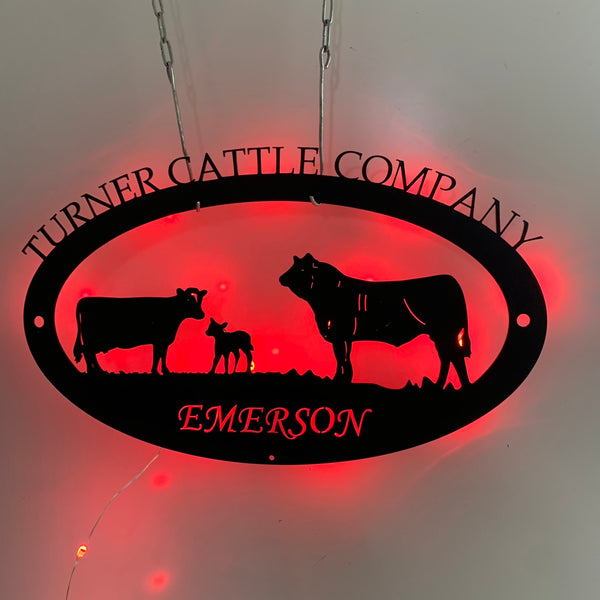 Custom Cow Farm Metal Wall Art Led Light, Personalized Cattle Farmhouse Metal Name Sign, Cattle Cow Farm Ranch Metal Wall Sign Decor