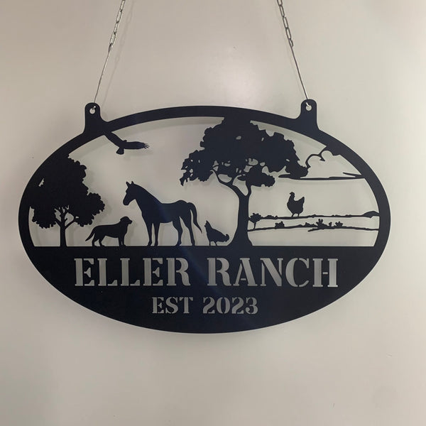 Custom Farmhouse Metal Wall Sign, Personalized Animals Barn Metal Sign, Metal Cattle Farm Name Sign, Mountain Barn Ranch Metal Sign Decor