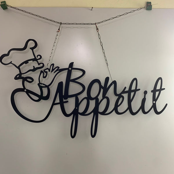 Bon Appetit Metal Wall Art Kitchen Decor, Bon Appetit Words Metal Sign, Dining Room Laser Cut Metal Word Art, Motivational Quote Metal Wall Hanging