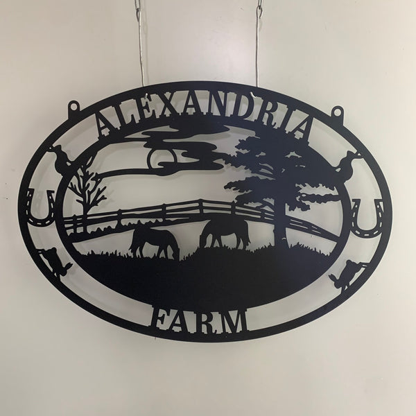 Personalized Horse Ranch Metal Sign, Custom Horse Farmhouse Metal Name Sign, Horse Farm Sign, Horse Barn Ranch Metal Outdoor Hanging Sign