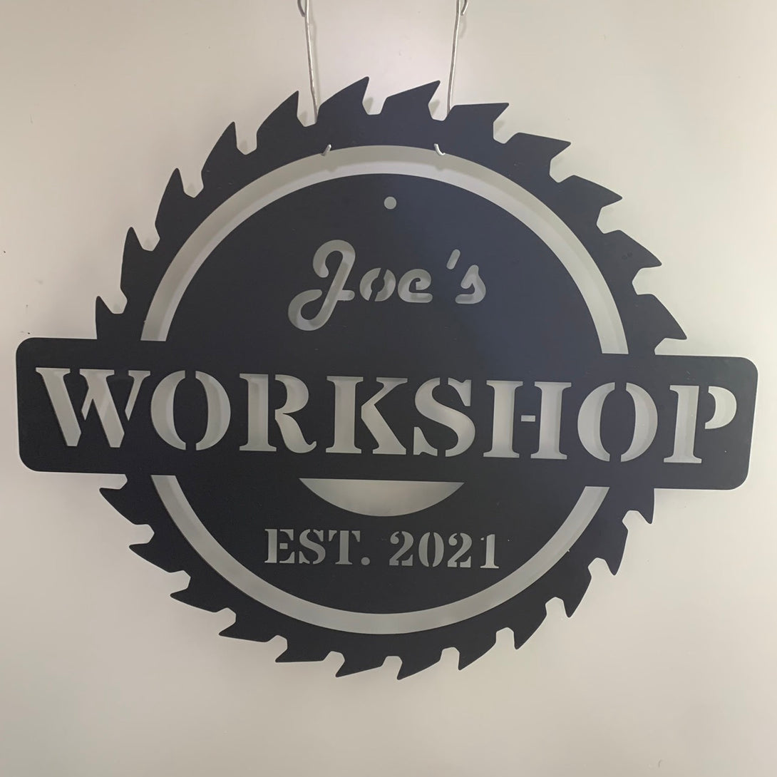 Custom Sawblades Metal Name Sign, Sawblades Workshop Metal Wall Decor, Personalized Papas Work Shop Sign, Repair Tools Metal Wall Art