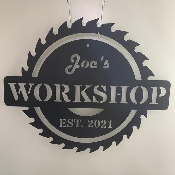 Custom Sawblades Metal Name Sign, Sawblades Workshop Metal Wall Decor, Personalized Papas Work Shop Sign, Repair Tools Metal Wall Art