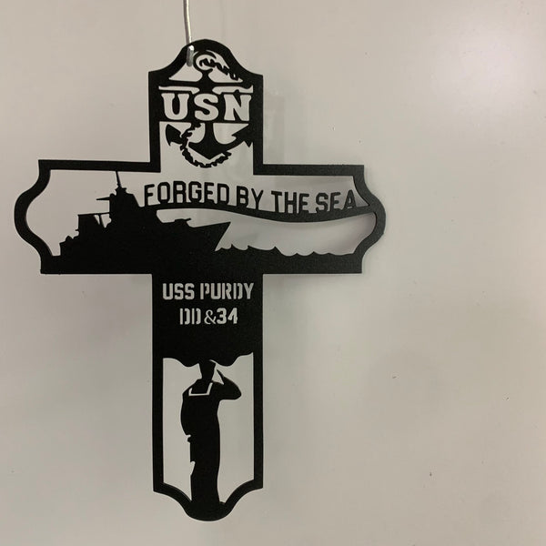 Custom Us Navy Memorial Cross Metal Wall Art, Usn Military Veteran Metal Cross Sign Home Decor, Us Navy Soldier Cross Metal Wall Hanging