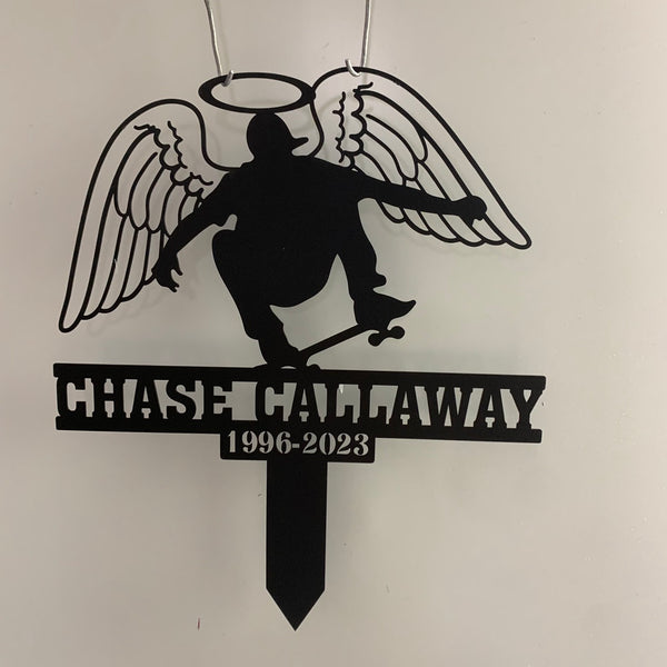 Custom Skateboard Memorial Plaque Stake, Personalized Skateboard Memorial Garve Maker, Grave Marker Human, Skateboard Memorial Cross For Grave