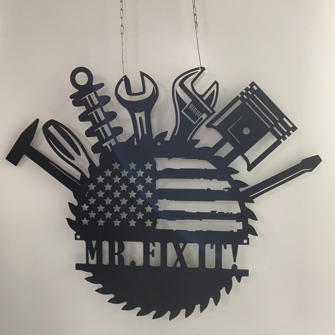Custom Us Mechanic Workshop Metal Wall Art, Personalized Workshop Builder Metal Name Sign, Workshop Carpenter Man Cave Metal Wall Decor