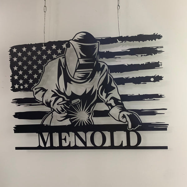 Personalized Us Ironworker Welding Metal Wall Art, Custom Welder Metal Name Sign, Us Flag Welding Workshop Metal Wall Sign Decor