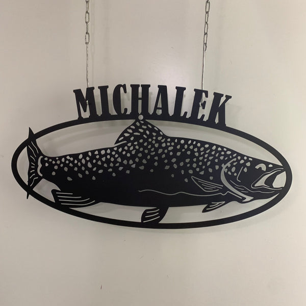 Custom Trout Fish Metal Wall Art, Personalized Trout Fish Metal Name Sign, Trout Fishing Lakehouse Man Cave Wall Sign, Trout Fish Metal Sign