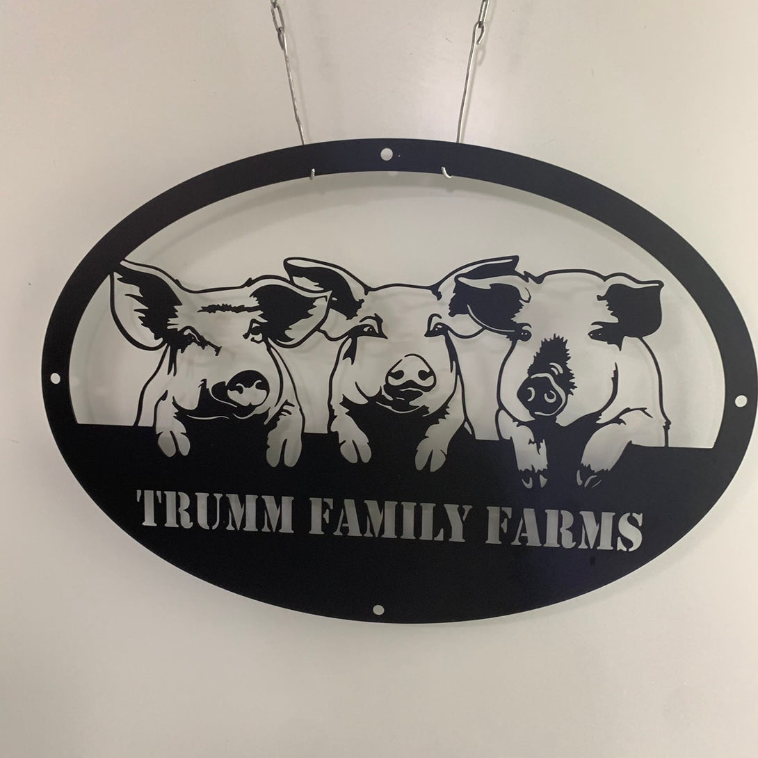 Custom Farm Animals Metal Sign, Personalized Pig Metal Wall Art, Animal Farm Metal Sign With Family Name, Pig Barn Farmhouse Metal Wall Sign