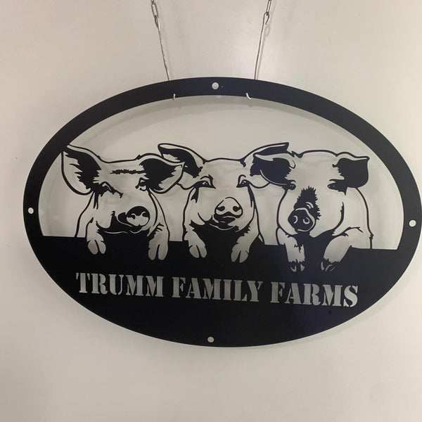 Custom Farm Animals Metal Sign, Personalized Pig Metal Wall Art, Animal Farm Metal Sign With Family Name, Pig Barn Farmhouse Metal Wall Sign