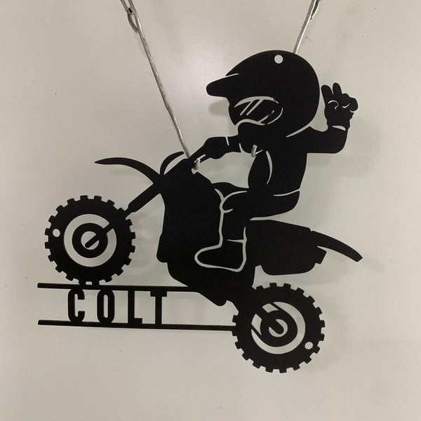 Custom Motocross Biker Metal Wall Art, Personalized Biker Metal Name Sign, Dirt Bike Garage Metal Wall Sign, Motorcycle Garage Kid Room Metal Sign