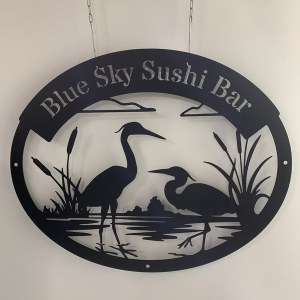 Personalized Herons Metal Wall Art With Name, Custom Heron Cattails Pond View Metal Sign, Wildlife Herons Bird Metal Farm Sign, Lake House Metal Sign