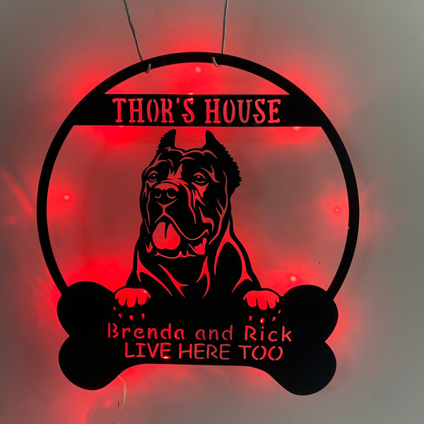 Custom Cane Corso Dog Metal Wall Art Led Light, Personalized Cane Corso Dog With Bone Metal Name Sign, Pet Animal Metal Wall Led Sign