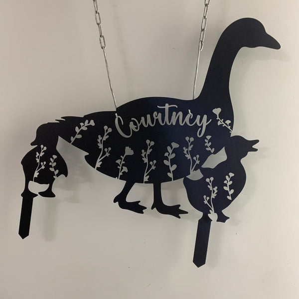 Custom Metal Duck Family Garden Stake, Duck Quack Farm Animal Metal Stake, Personalized Duck Family Metal Yard Sign Decor