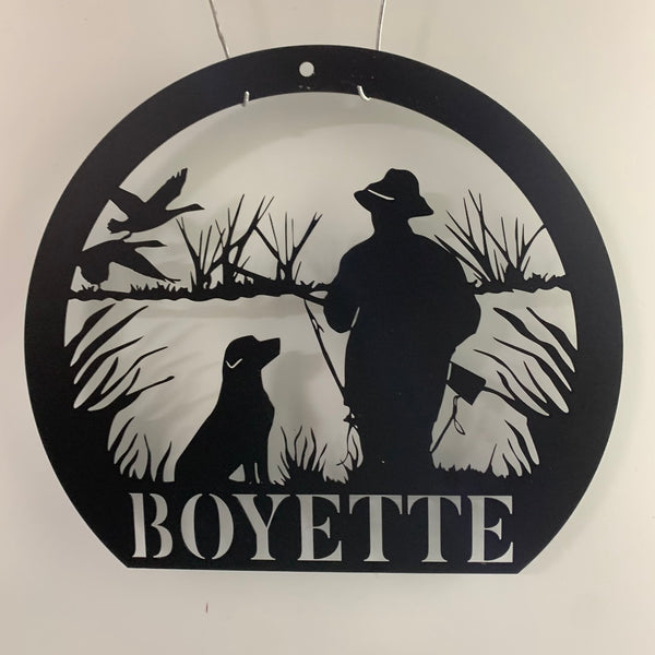 Custom Labrador Dog Hunting Metal Wall Decor, Personalized Duck Hunter Metal Name Sign, Dog Hunter Man Cave Metal Wall Art