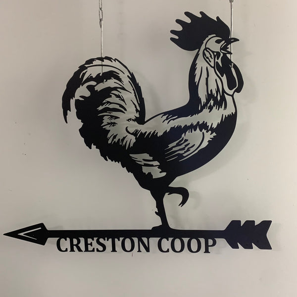 Customized Chicken Coop Metal Farm Sign, Personalized Rooster Weather Vane Metal Sign, Family Name Chicken Coop Metal Sign For Farm House