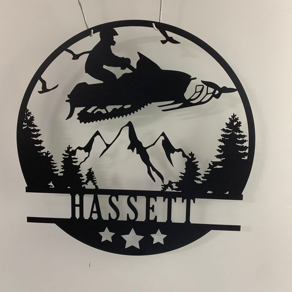 Personalized Riding Snowmobile Metal Wall Art, Mountain Snowmobile Sport Metal Name Sign, Ski-doo Winter Game Man Cave Wall Sign