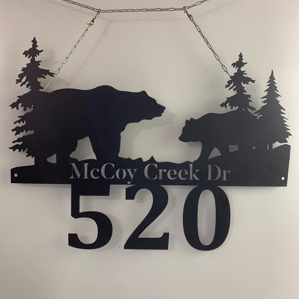 Personalized Mountain Bears Address Metal Sign, Bears In Woods Metal Cabin Sign, Custom Mama Bear House Number Metal Sign, Forest Bear Metal Sign