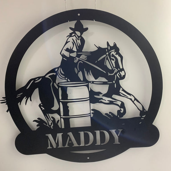 Personalized Barrel Racing Metal Wall Art, Custom Barrel Racing Galloping Horse Metal Sign, Barrel Racing Team Roping Metal Sign