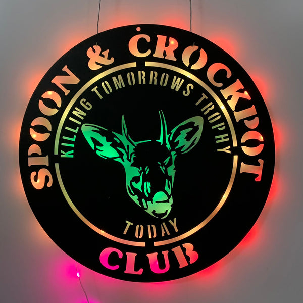Spoon & Crockpot Club Kill Tomorrow Trophy Metal Sign With Led Lights, Deer Hunting Metal Wall Decor, Spoon & Crockpot Metal Wall Art