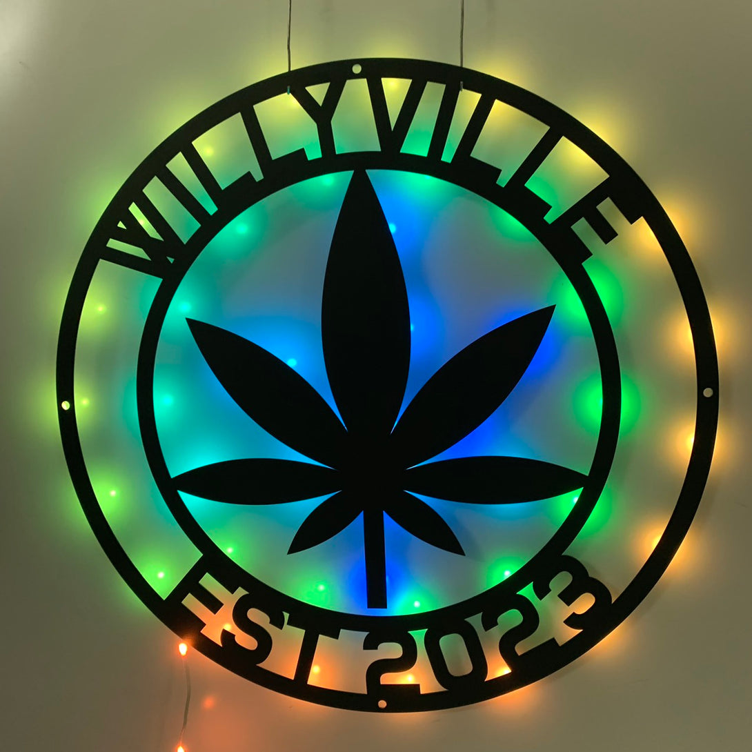 Personalized Weed Metal Wall Art Led Light, Custom Cannabis Metal Name Sign, Custom Marijuana Metal Sign, Culture Smoking Cigarette Metal Wall Art