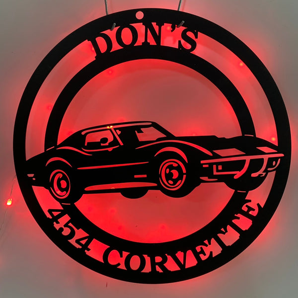 Custom Car Garage Metal Wall Art With Led Lights, Personalized Car Monogram Metal Name Signs, Car Garage Man Cave Workshop Metal Wall Signs