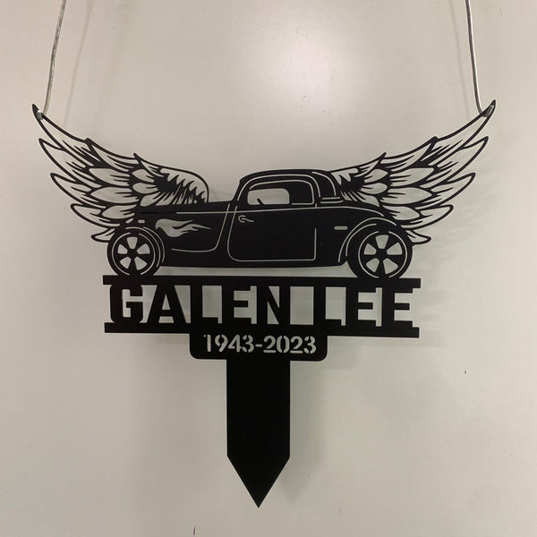 Custom Hot Rod With Wings Memorial Metal Stake, Dad Loss Sympathy Metal Garden Sign, Hot Rod Loss Of Loved Metal Grave Marker, Rememberance Sign