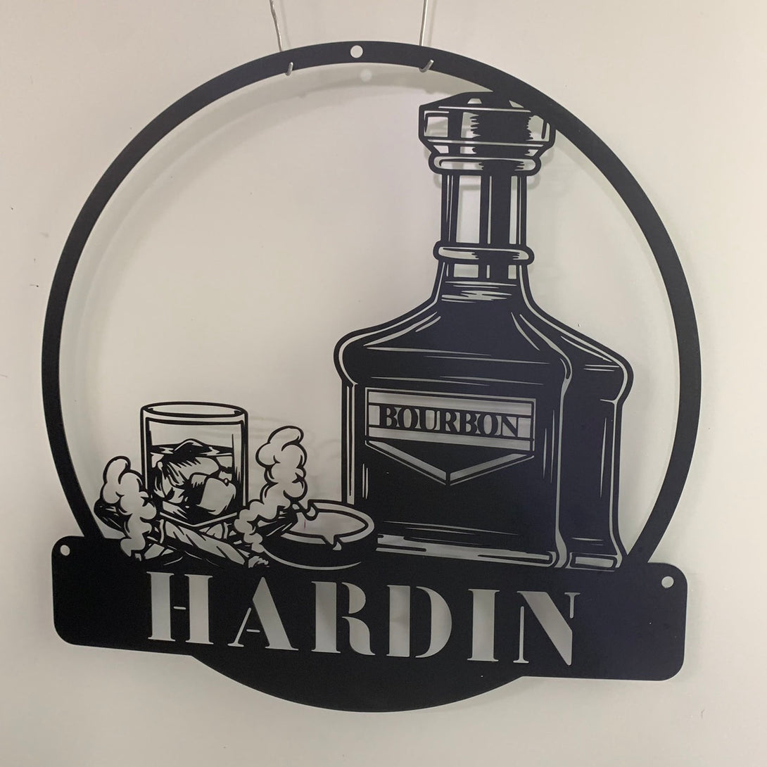 Custom Bourbon Cigar Smoking Metal Bar Sign, Personalized Whiskey Smoke Metal Wall Art, Home Bar Pub Metal Sign, Cocktail Bar Man Cave Wall Sign