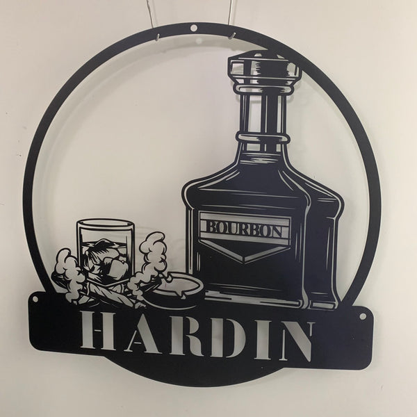 Custom Bourbon Cigar Smoking Metal Bar Sign, Personalized Whiskey Smoke Metal Wall Art, Home Bar Pub Metal Sign, Cocktail Bar Man Cave Wall Sign
