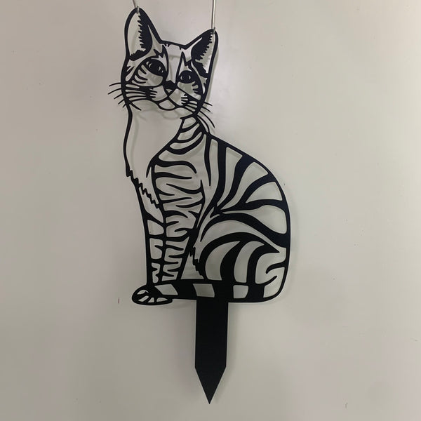 Metal Cat Garden Stake, Cat Silhouette Metal Garden Stake, Metal Cat Sitting Garden Plaque With Stake, Cat Metal Yard Sign Outdoor Decor