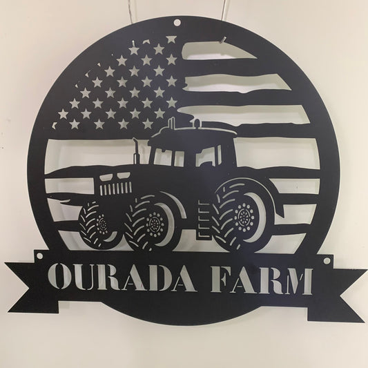 Personalized Us Farm Tractor Monogram Metal Name Sign, Custom Farm Tractor Metal Wall Art, Modern Tractor Metal Wall Hanging Decor