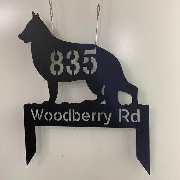 Custom Dog Metal Address Sign With Stakes, Dog Silhouette Home Address Metal Yard Sign, Metal House Number Sign, Family Name Metal Garden Stake