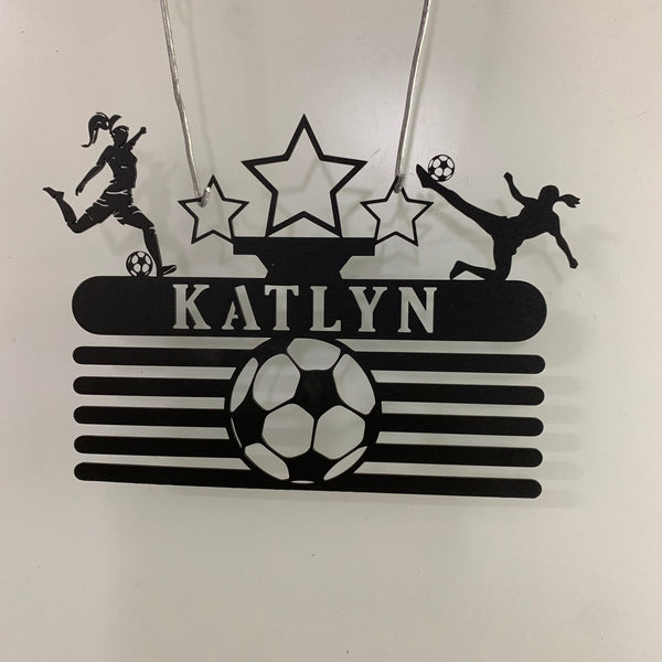 Female Soccer Medal Hanger Custom Name Metal Sign, Soccer Award Display, Personalized Soccer Medal Display, Custom Soccer Medal Holder