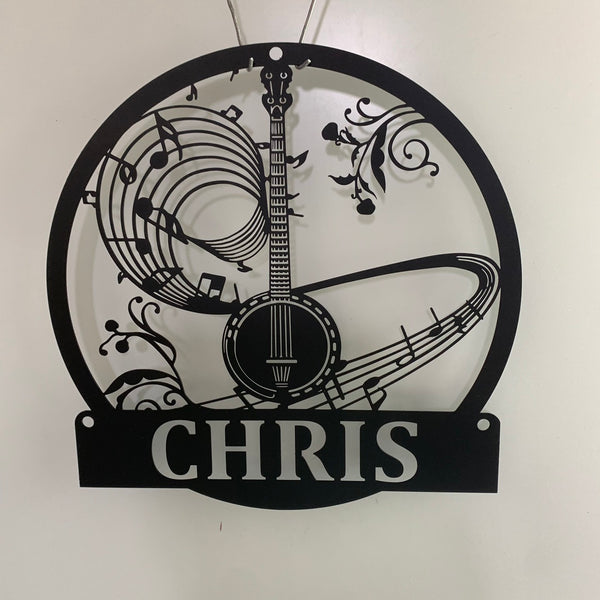Custom Banjo Musical Instrument Metal Wall Art, Personalized Banjo Player Name Metal Sign, Custom Banjo Music Studio Metal Wall Sign Decor