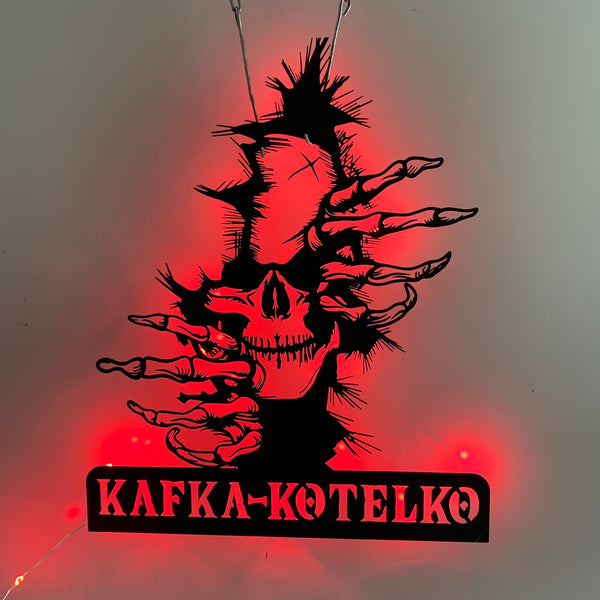 Skull In The Wall Metal Wall Art Led Light, Skeleton Coming Out Metal Wall Sign Decor, Horror Skull Halloween Sign, Skeleton Wall Led Sign