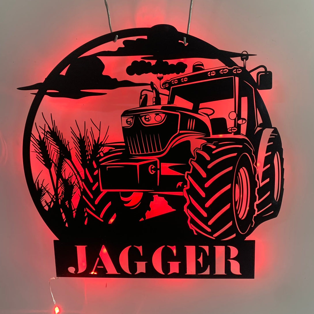 Custom Tractor Driver Metal Wall Art With Led Lights, Personalized Farm Tractor Farmer Metal Name Sign, Tractor Farmhouse Metal Wall Hanging Sign