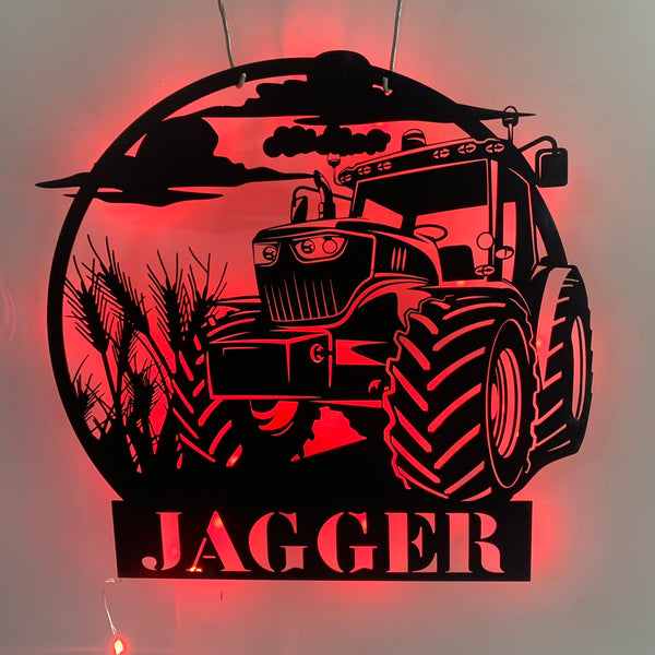 Custom Tractor Driver Metal Wall Art With Led Lights, Personalized Farm Tractor Farmer Metal Name Sign, Tractor Farmhouse Metal Wall Hanging Sign