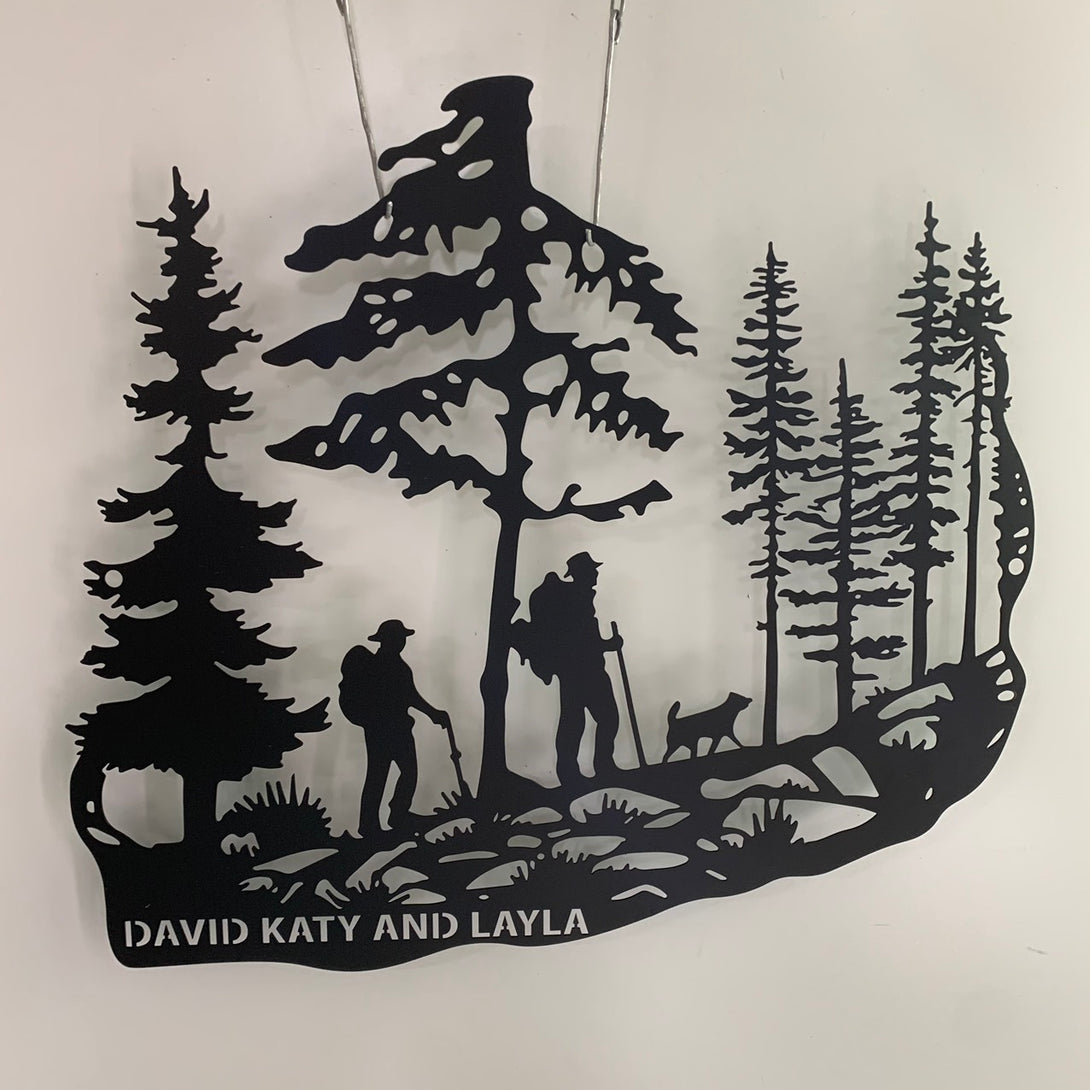 Personalized Mountain Hiking Metal Wall Art, Hiking Great Outdoor Metal Sign, Hiking In Woods Metal Cabin Sign, Custom Family Name Hiking Metal Sign