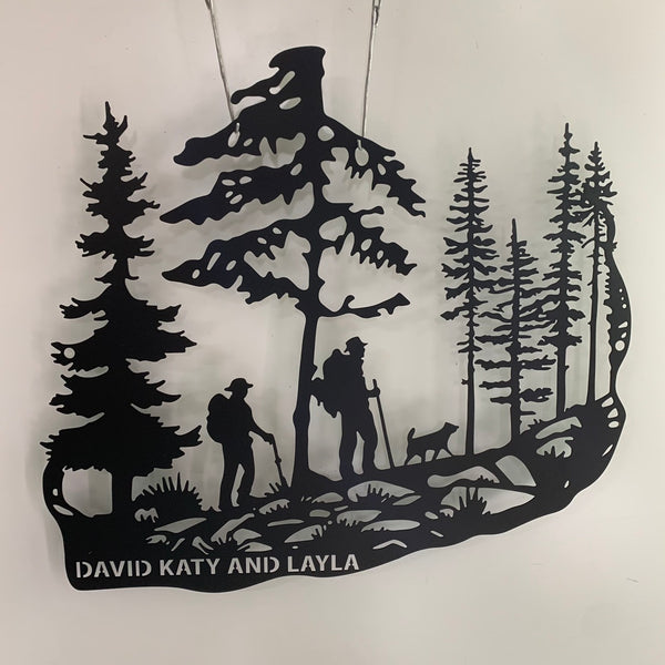 Personalized Mountain Hiking Metal Wall Art, Hiking Great Outdoor Metal Sign, Hiking In Woods Metal Cabin Sign, Custom Family Name Hiking Metal Sign