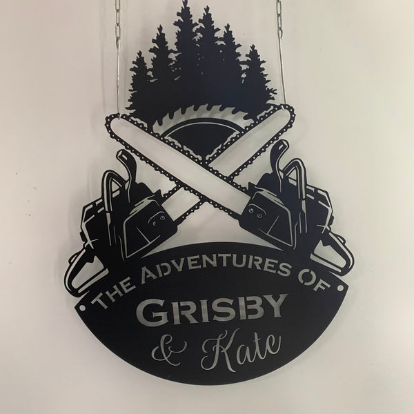 Personalized Lumberjack Chainsaw Metal Name Sign, Woodworker Man Cave Metal Wall Art, Custom Wood Shop Metal Wall Hanging, Forrest Worker Metal Sign